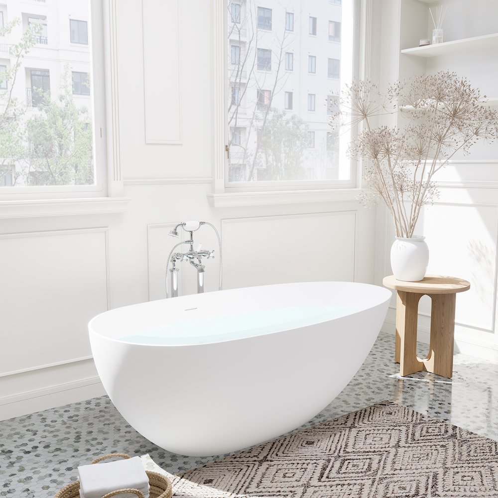 67" x 34" Solid Surface Soaking Bathtub and Integrated Overflow. Picture 7
