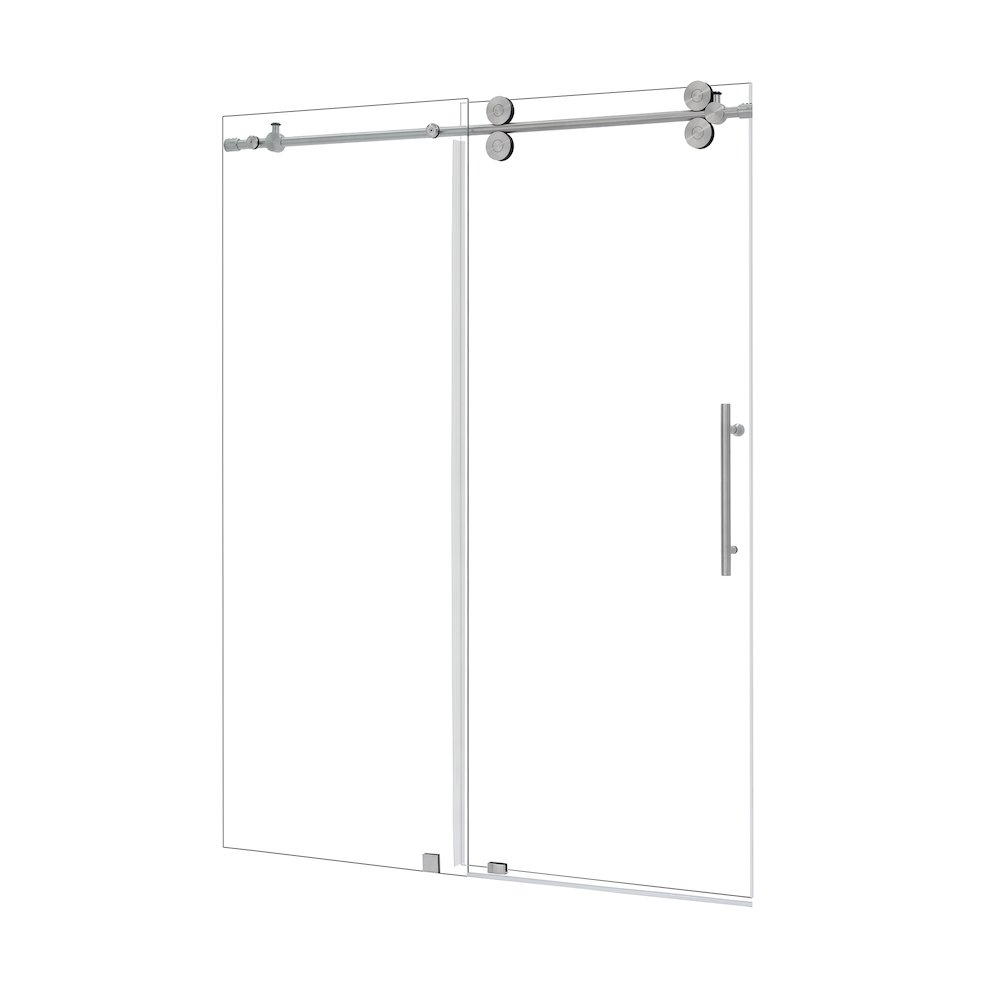 Single Sliding Frameless Shower Door in Brushed Nickel with Clear Glass. Picture 2