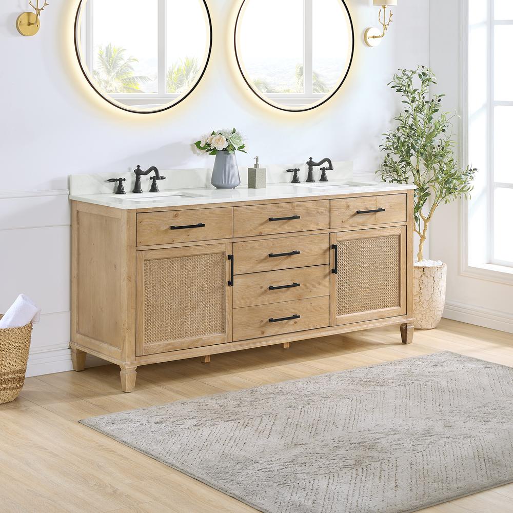 Double Bathroom Vanity in Weathered Fir with Quartz Countertop without Mirror. Picture 3