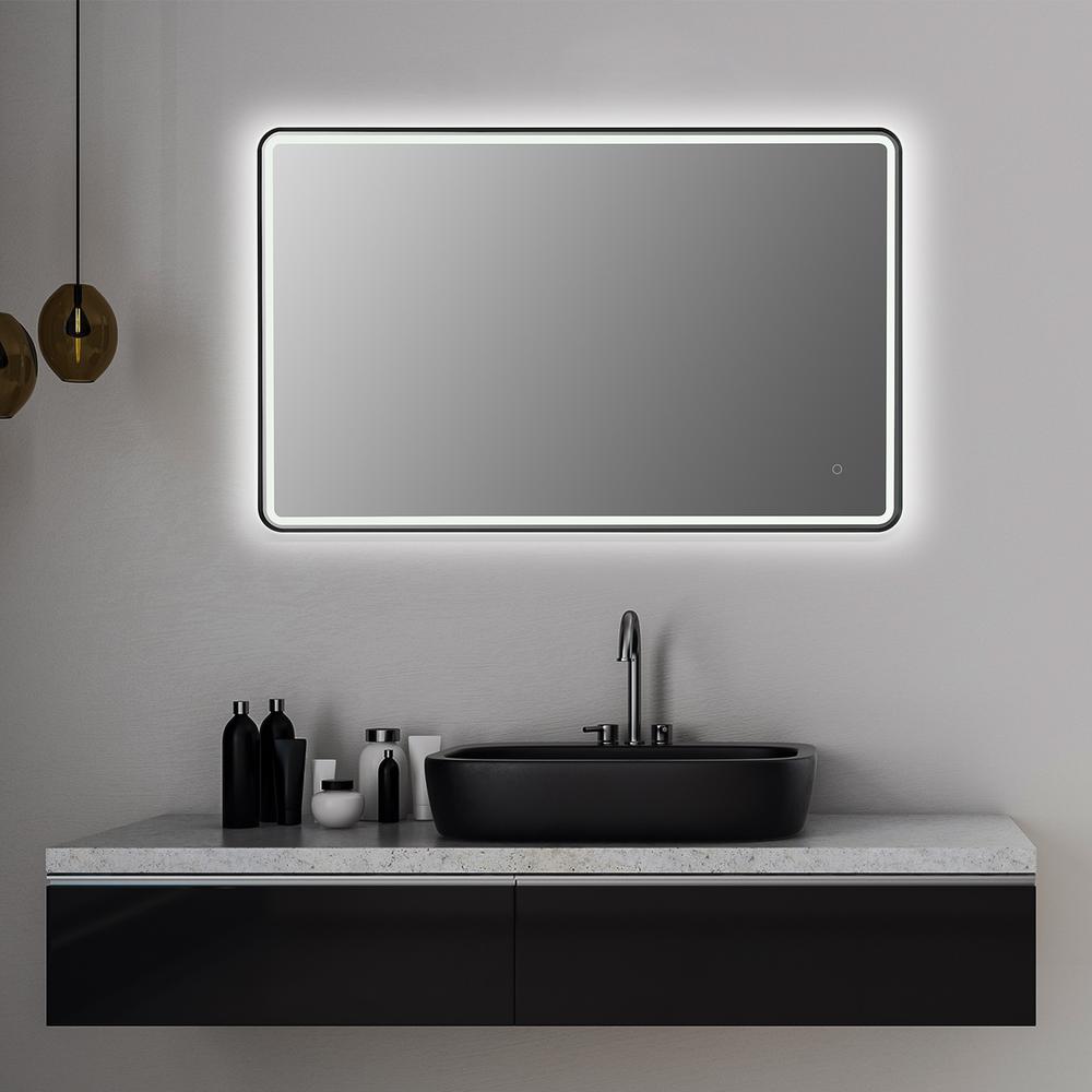 Framed in Matt Black Modern Bathroom/Vanity LED Lighted Wall Mirror. Picture 11