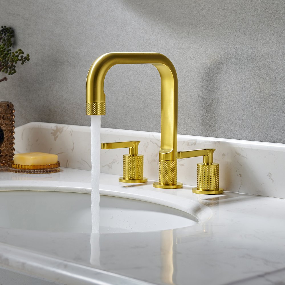 8. in Widespread 2-Handle Bathroom Faucet in Brushed Gold. Picture 4