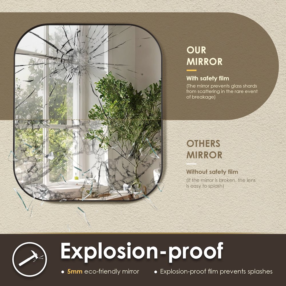 36x30" Rectangular Aluminum Framed in Matte Black Modern Bathroom Wall Mirror. Picture 8