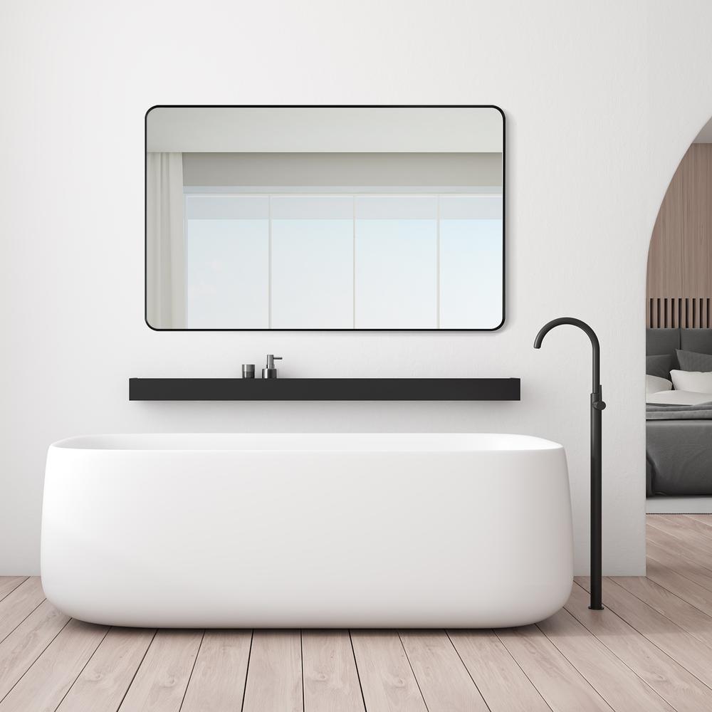 Nettuno 48" Rectangle Bathroom/Vanity Matt Black Aluminum Framed Wall Mirror. Picture 11