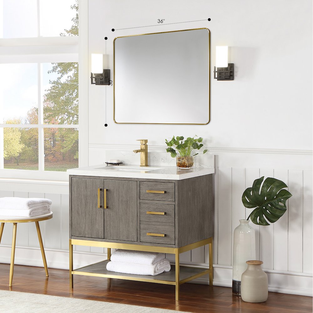 Nettuno 36" Rectangle Bathroom/Vanity Brushed Gold Aluminum Framed Wall Mirror. Picture 9