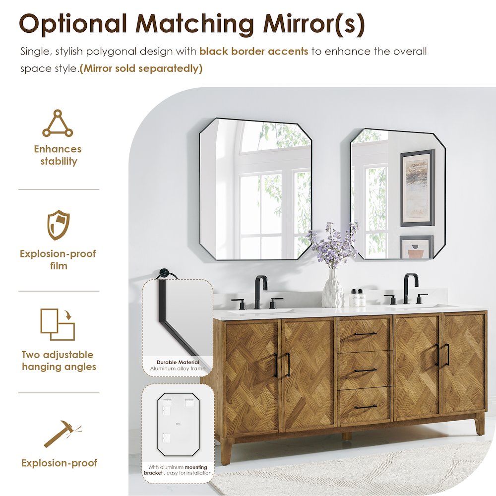 Clara 72" Double Bathroom Vanity in Weathered Brown. Picture 15