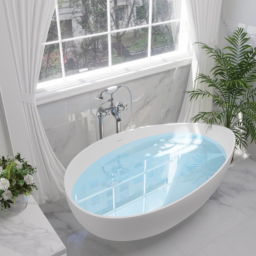 63" x 39" Solid Surface Soaking Bathtub and Integrated Overflow. Picture 5