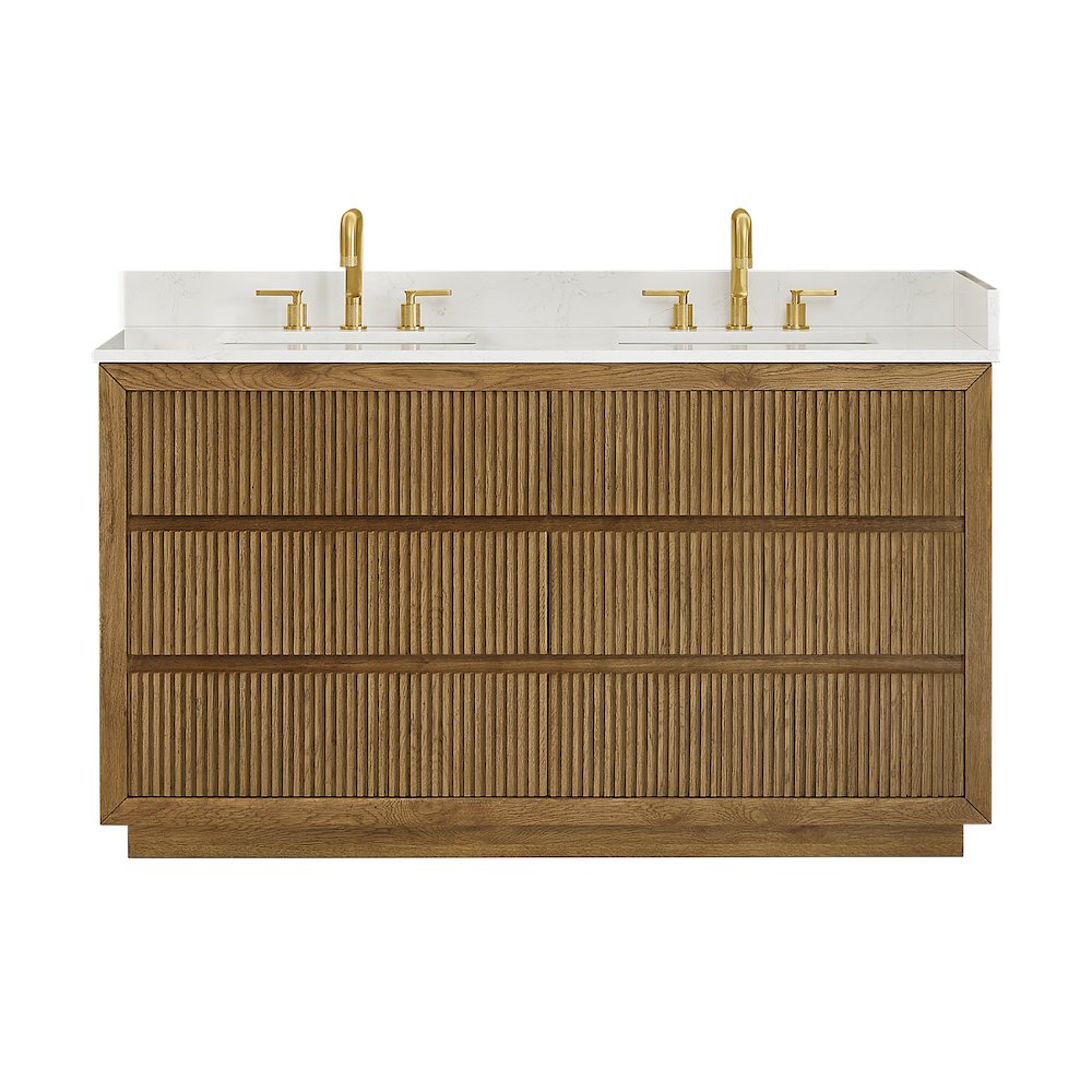 Navan 60" Double Bathroom Vanity in Weathered Brown. Picture 1