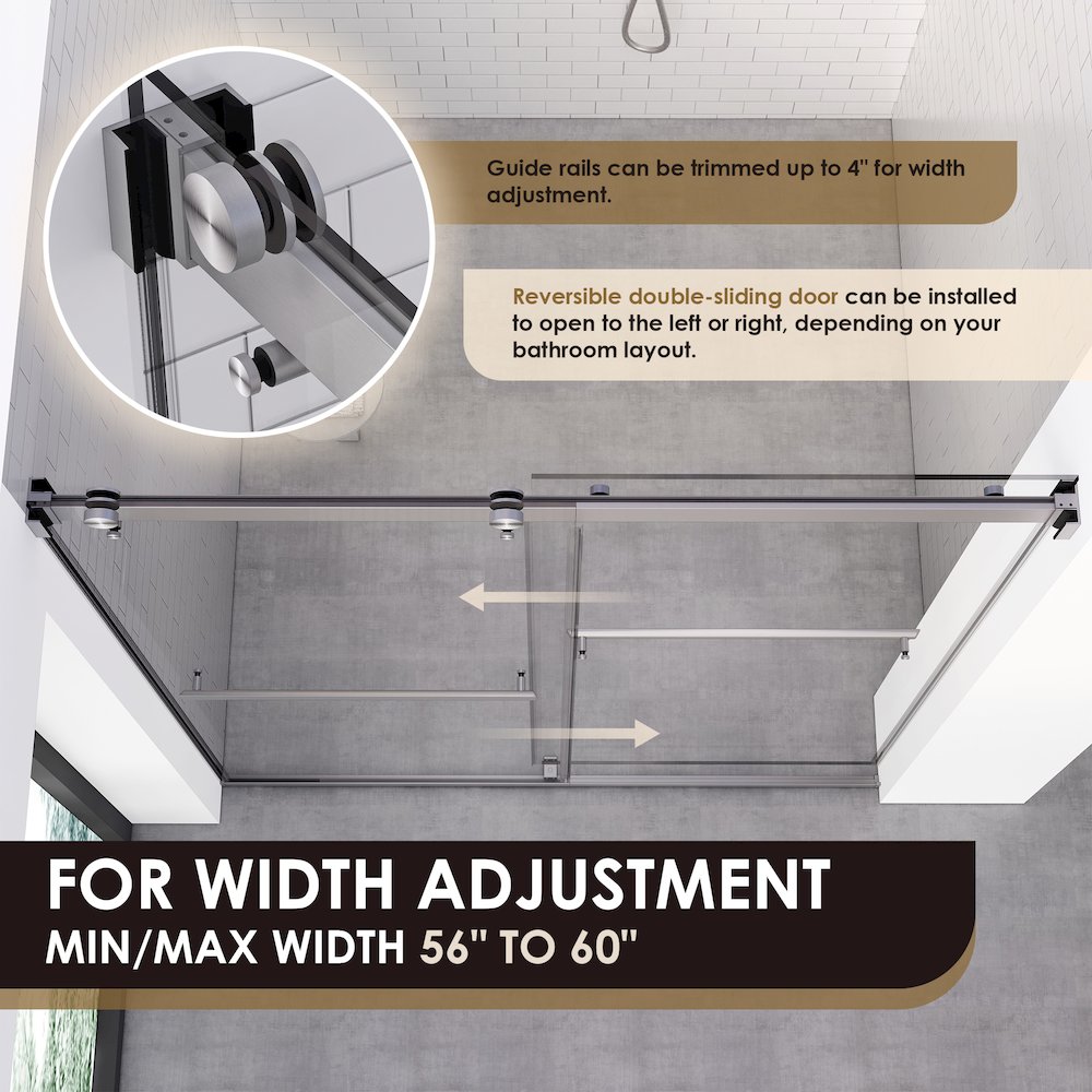 By Pass Frameless Tub Door in Brushed Nickel with Clear Glass. Picture 10