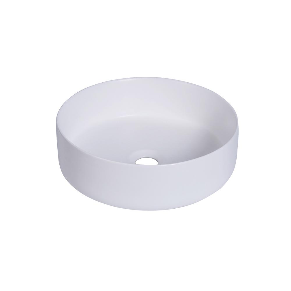 14 in. Round White
 Finish Ceramic Vessel Bathroom Vanity Sink. Picture 3