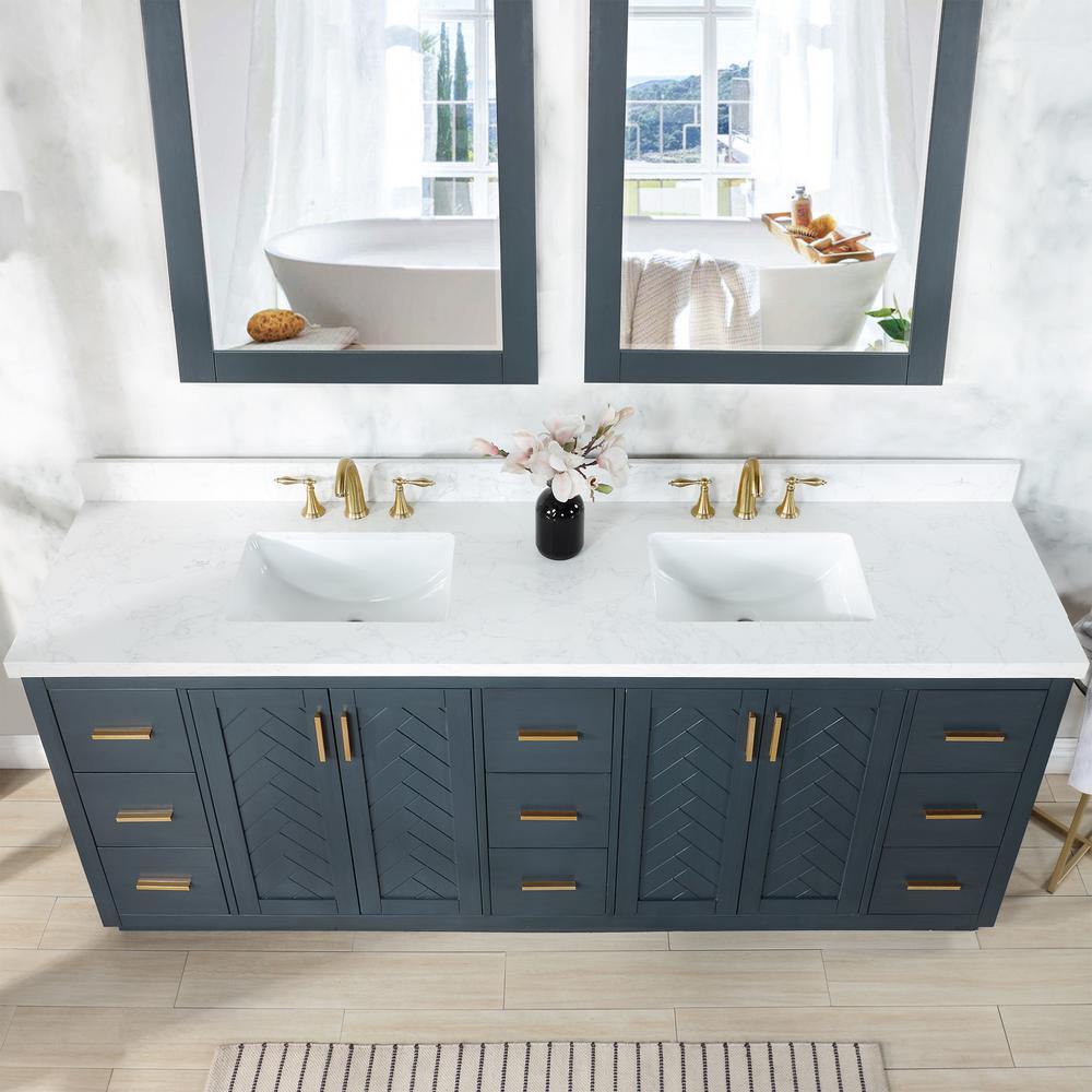 84" Double Bathroom Vanity Set in Classic Blue without Mirror. Picture 9