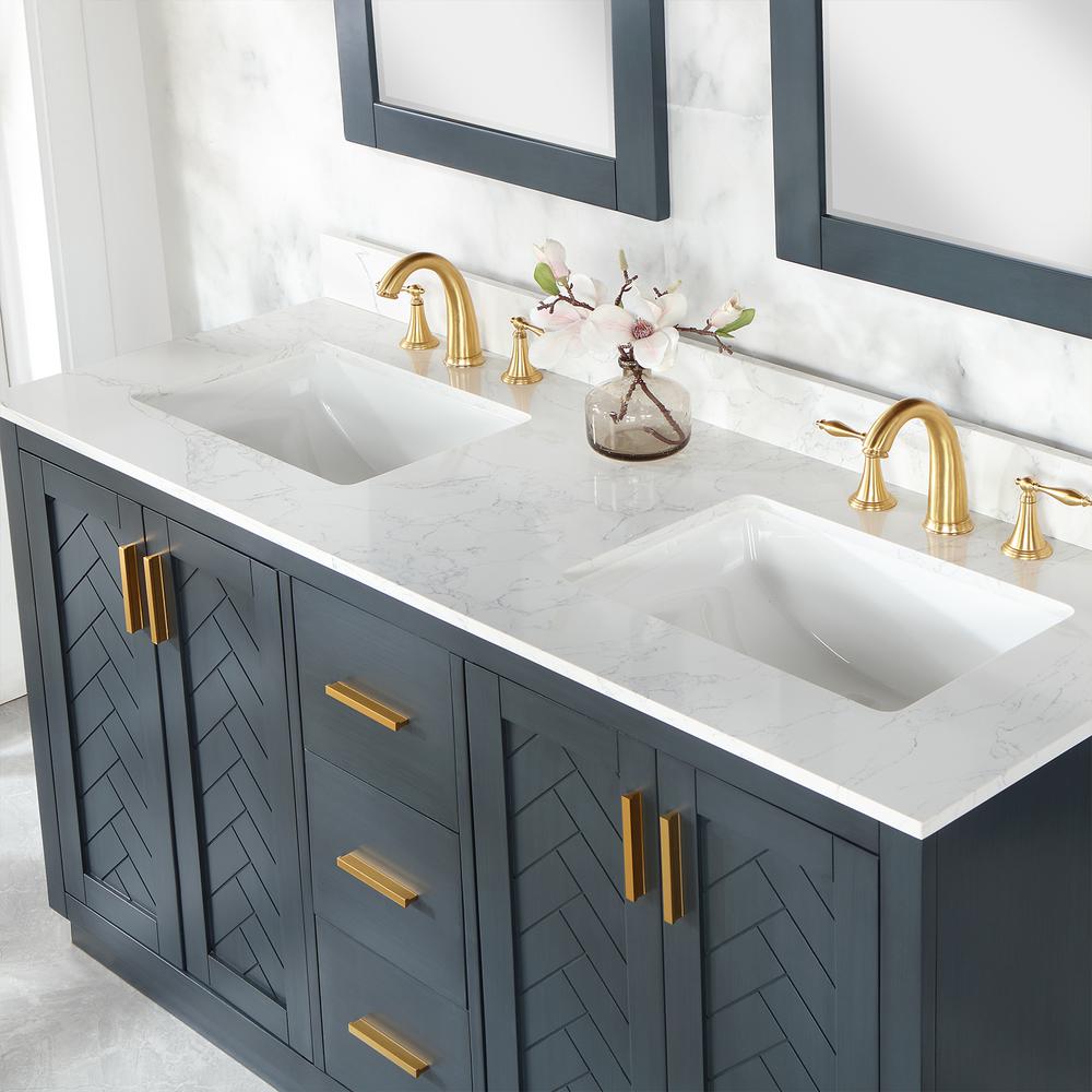 60" Double Bathroom Vanity Set in Classic Blue with Mirror. Picture 7
