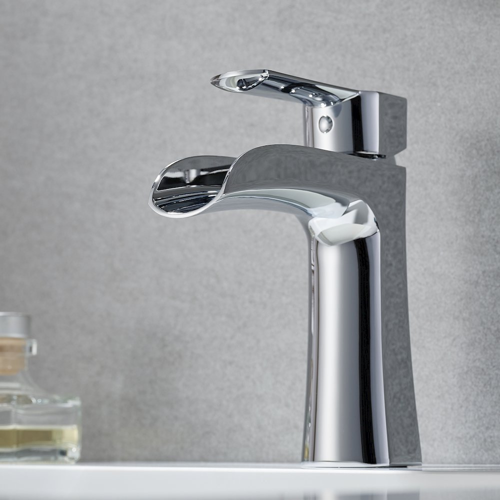 Single Hole Single-Handle Waterfall Bathroom Faucet in Polished Chrome. Picture 2