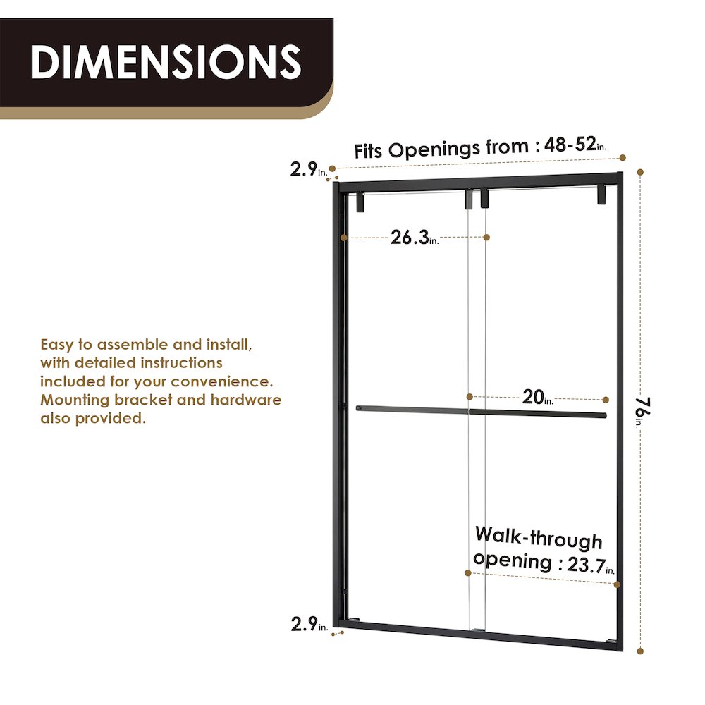 By Pass Semi Frameless Shower Door in Matte Black with Clear Glass. Picture 12