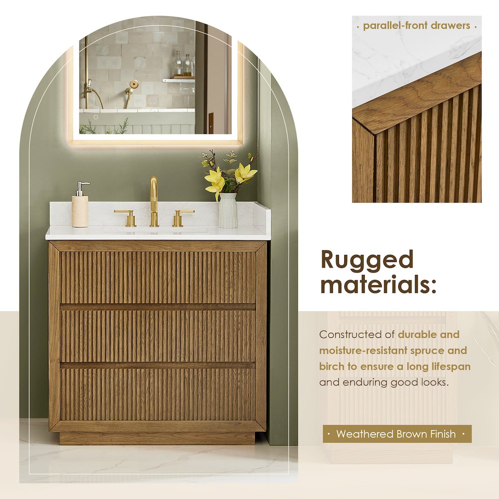 Navan 36" Single Bathroom Vanity in Weathered Brown. Picture 6