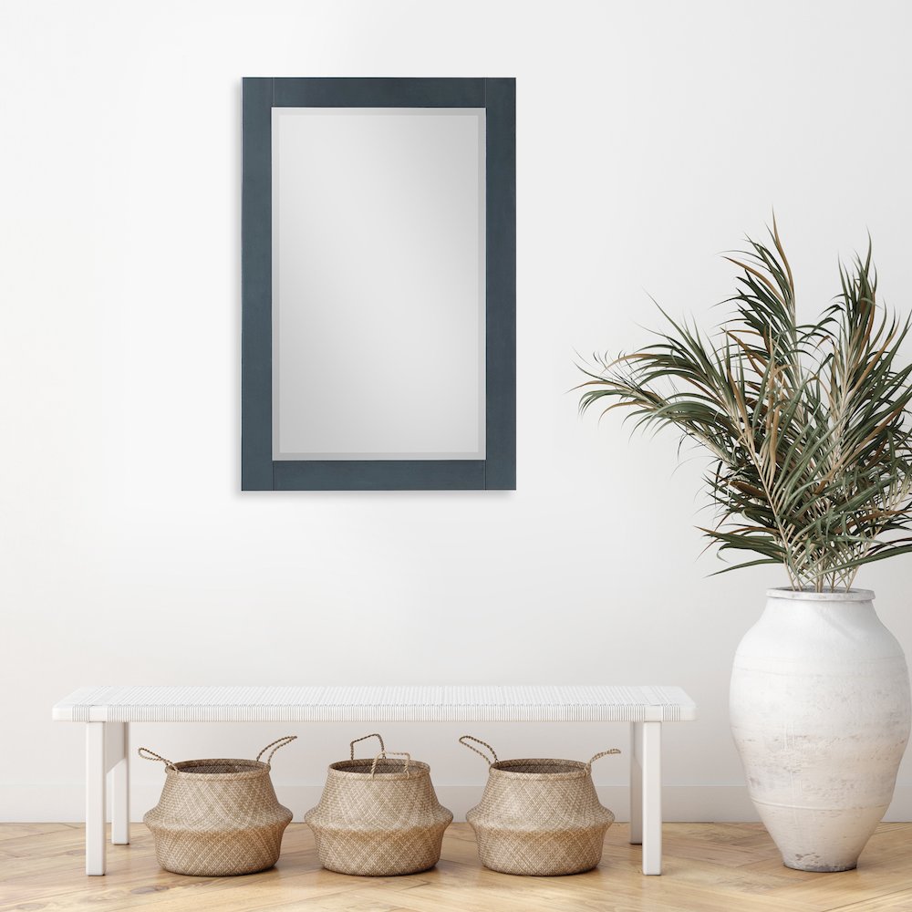 24" Rectangular Bathroom Wood Framed Wall Mirror in Classical Blue. Picture 6