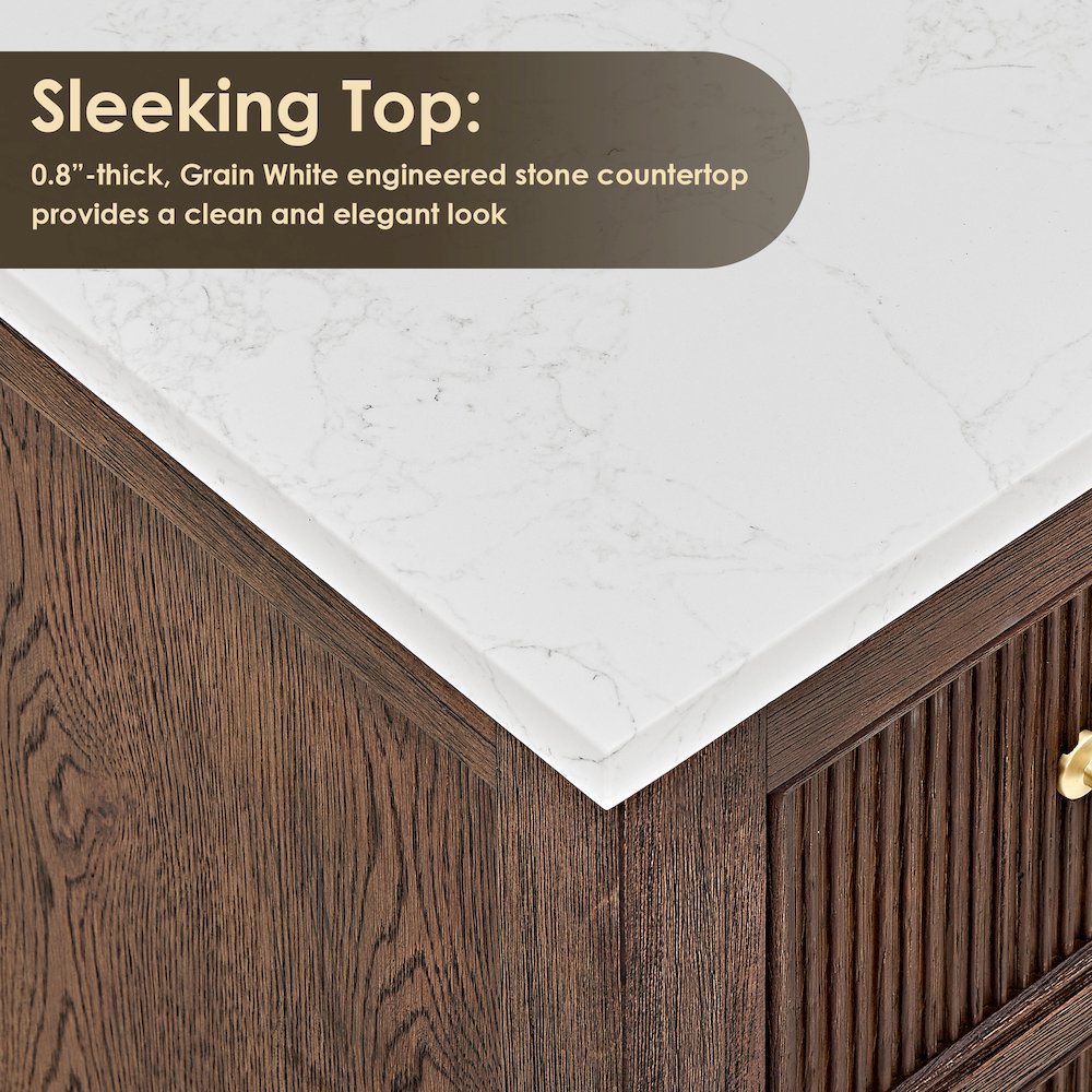 Single Bathroom Vanity in Brown Oak Grain White Engineered Stone Countertop. Picture 7