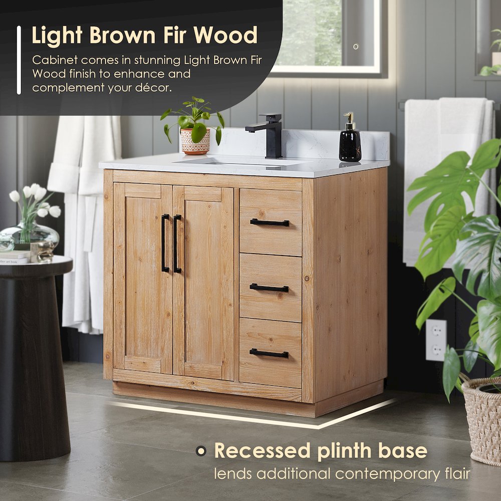 36" Single Bathroom Vanity with Grain White Countertop with Mirror. Picture 5