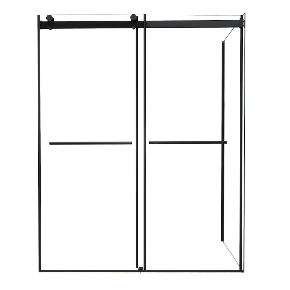 Frameless Exposed Roller Shower Enclosure in Matte Black with Clear Glass. Picture 1