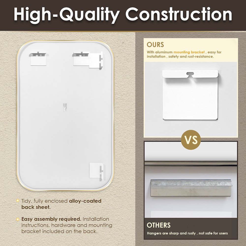 48x30" Rectangular Aluminum Framed in Brushed Gold Modern Bathroom Wall Mirror. Picture 10