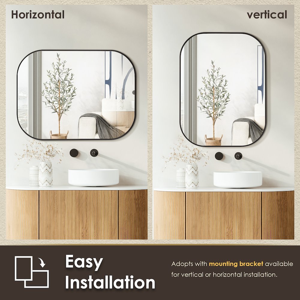 24x32" Rectangular Aluminum Framed in Matte Black Modern Bathroom Wall Mirror. Picture 13