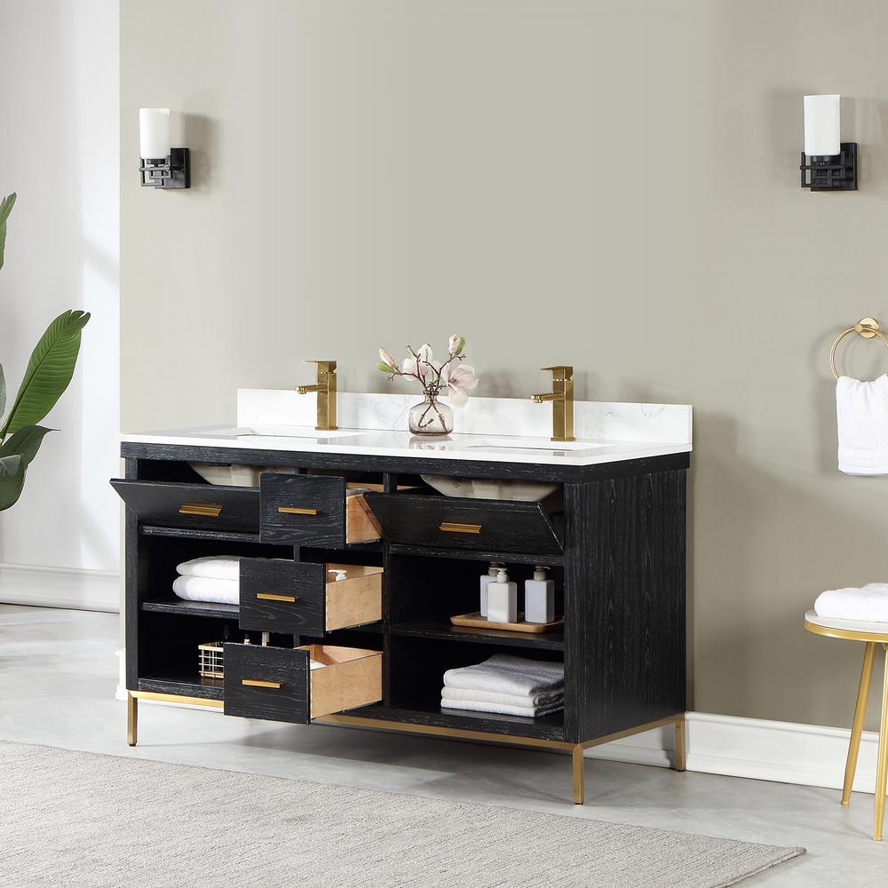 60" Double Bathroom Vanity Set in Black Oak without Mirror. Picture 5