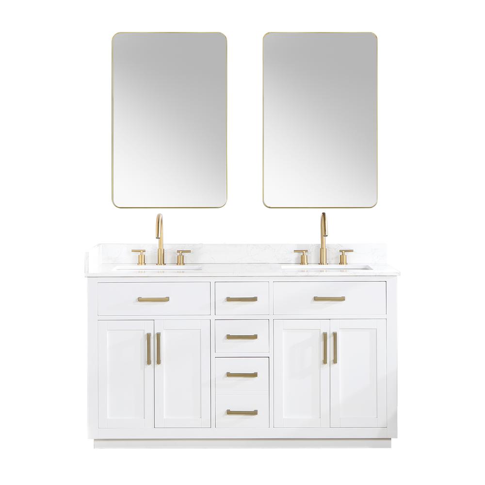 60" Double Bathroom Vanity in White with Mirror. Picture 1