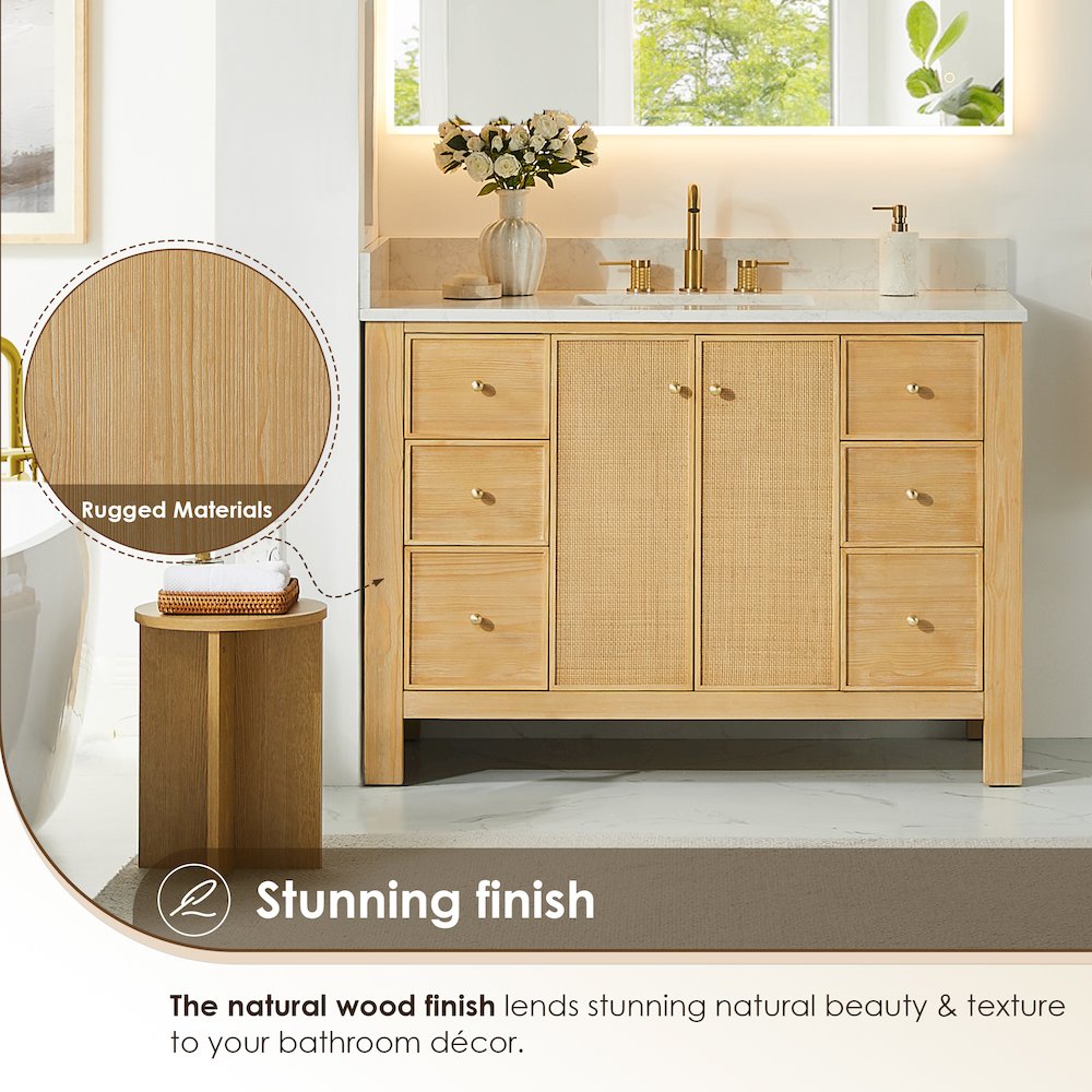 Cedar 48" Single Bathroom Vanity in Natural Wood. Picture 6