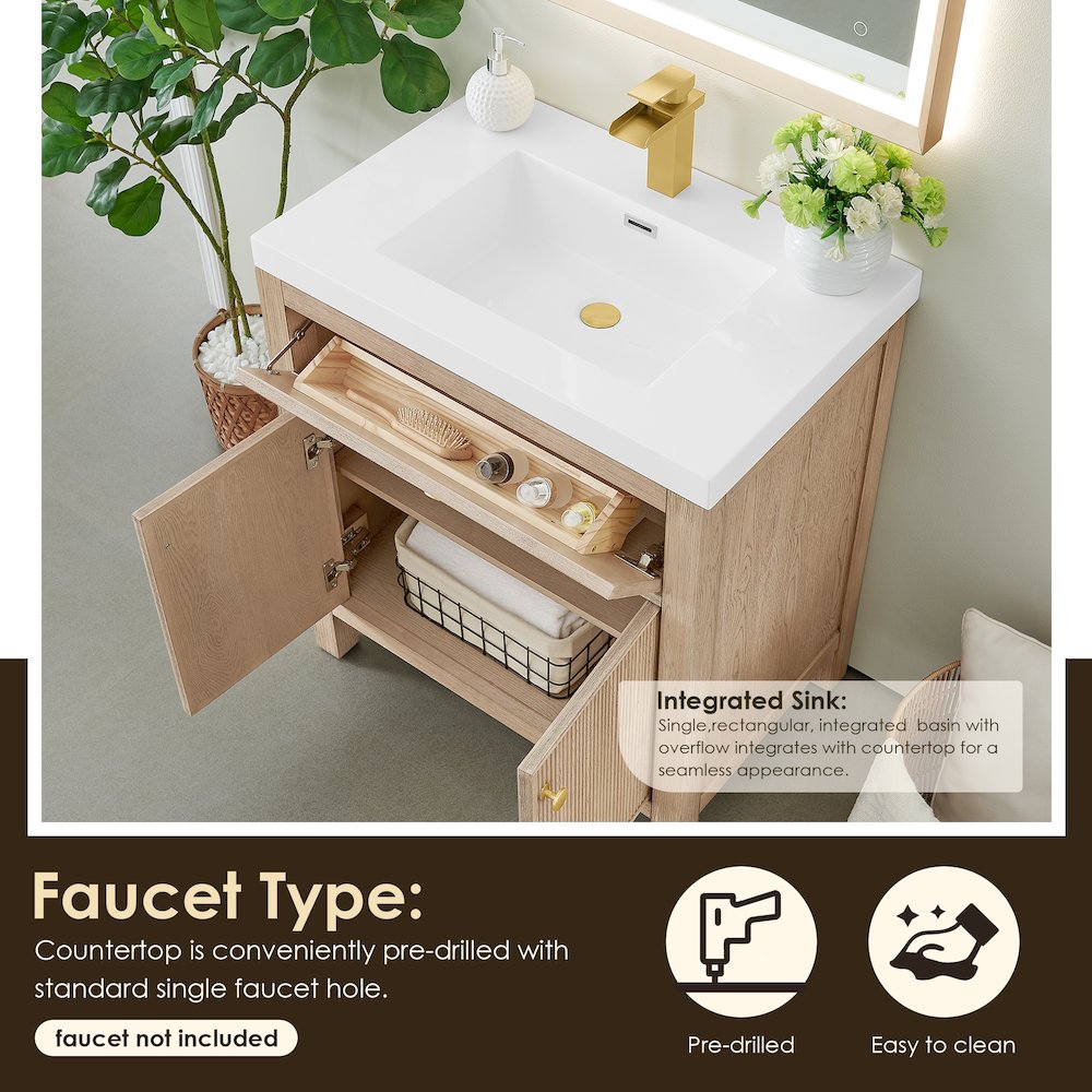 Cerrito 30" Single Bathroom Vanity in Natural Oak. Picture 7