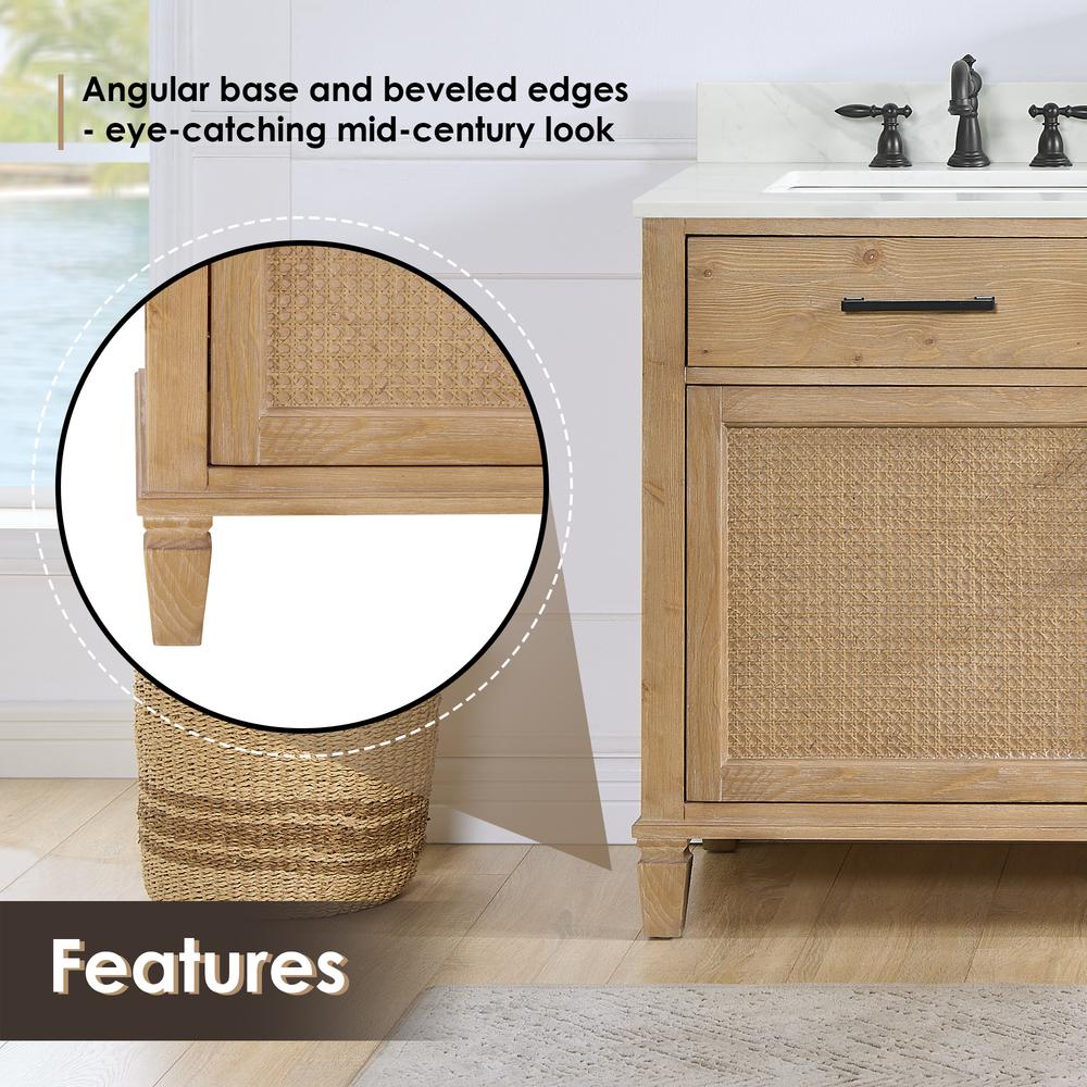 Double Bathroom Vanity in Weathered Fir with Quartz Countertop without Mirror. Picture 11