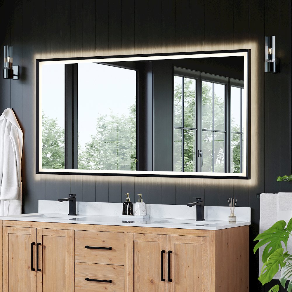 72"x36" Rectangular Wall Mirror in Matte Black Aluminum Framed. Picture 4