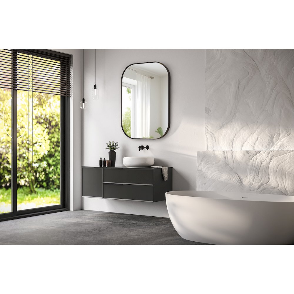 24x32" Rectangular Aluminum Framed in Matte Black Modern Bathroom Wall Mirror. Picture 15