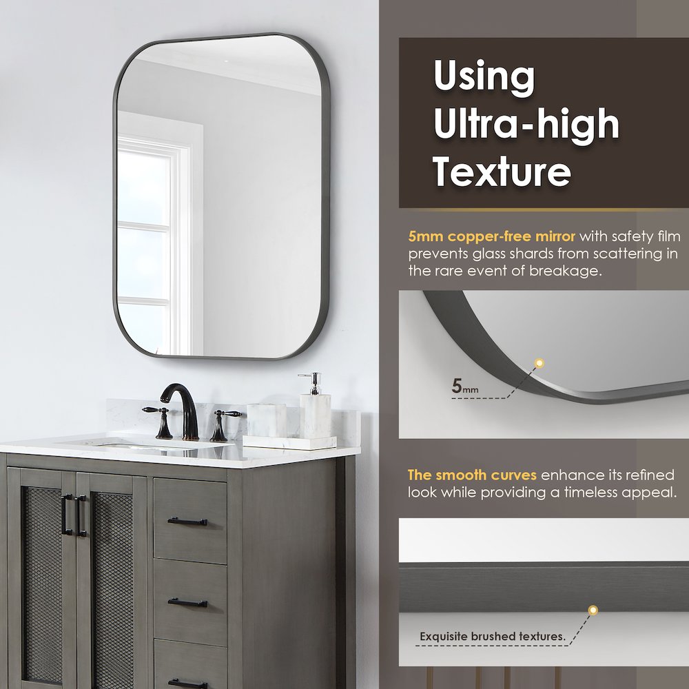 36x30" Rectangular Aluminum Framed in Gunmetal Modern Bathroom Wall Mirror. Picture 9