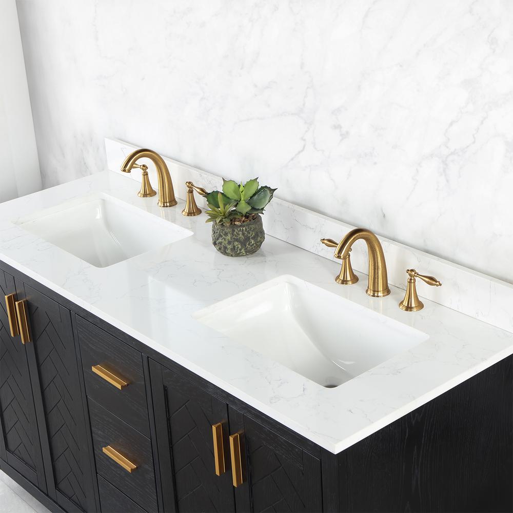 60" Double Bathroom Vanity Set in Black Oak without Mirror. Picture 6