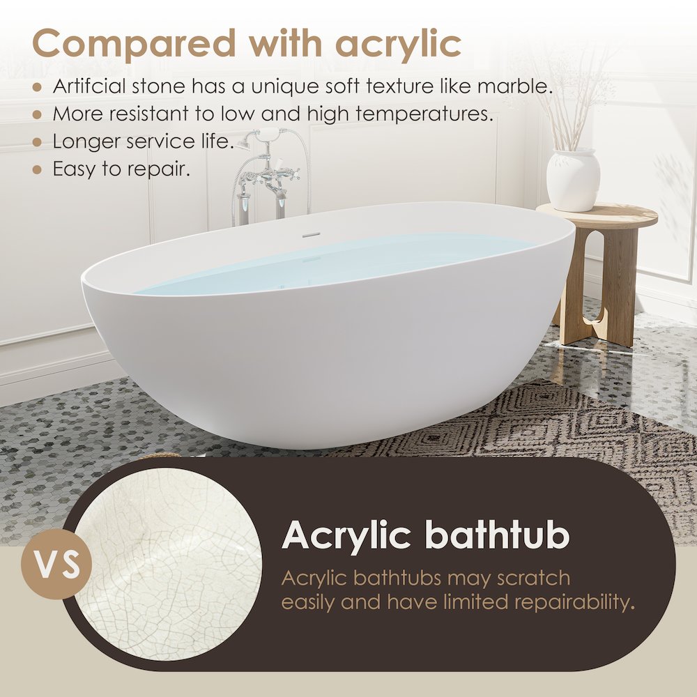 59" x 31" Solid Surface Soaking Bathtub and Integrated Overflow. Picture 13