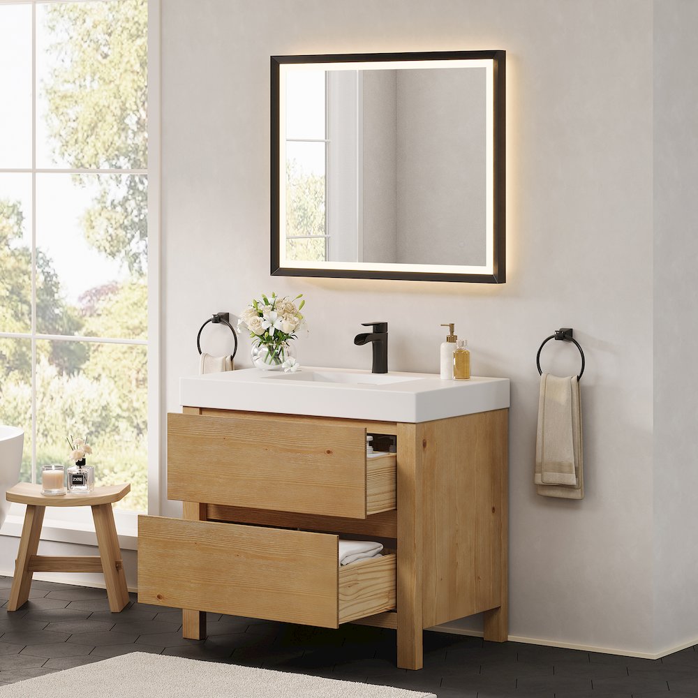 36" Single Bathroom Vanity in with White Artificial Stone Integrated Sink. Picture 4
