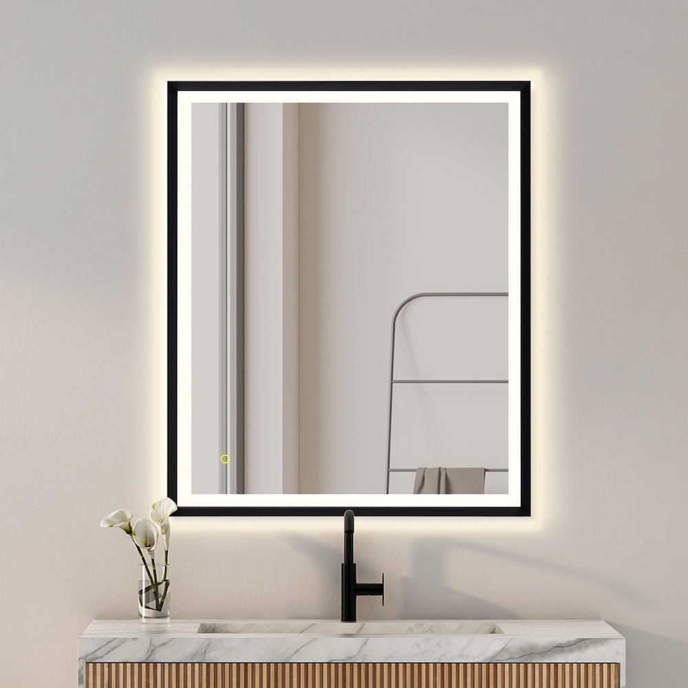 36"x30" Rectangular Wall Mirror in Matte Black Aluminum Framed. Picture 5