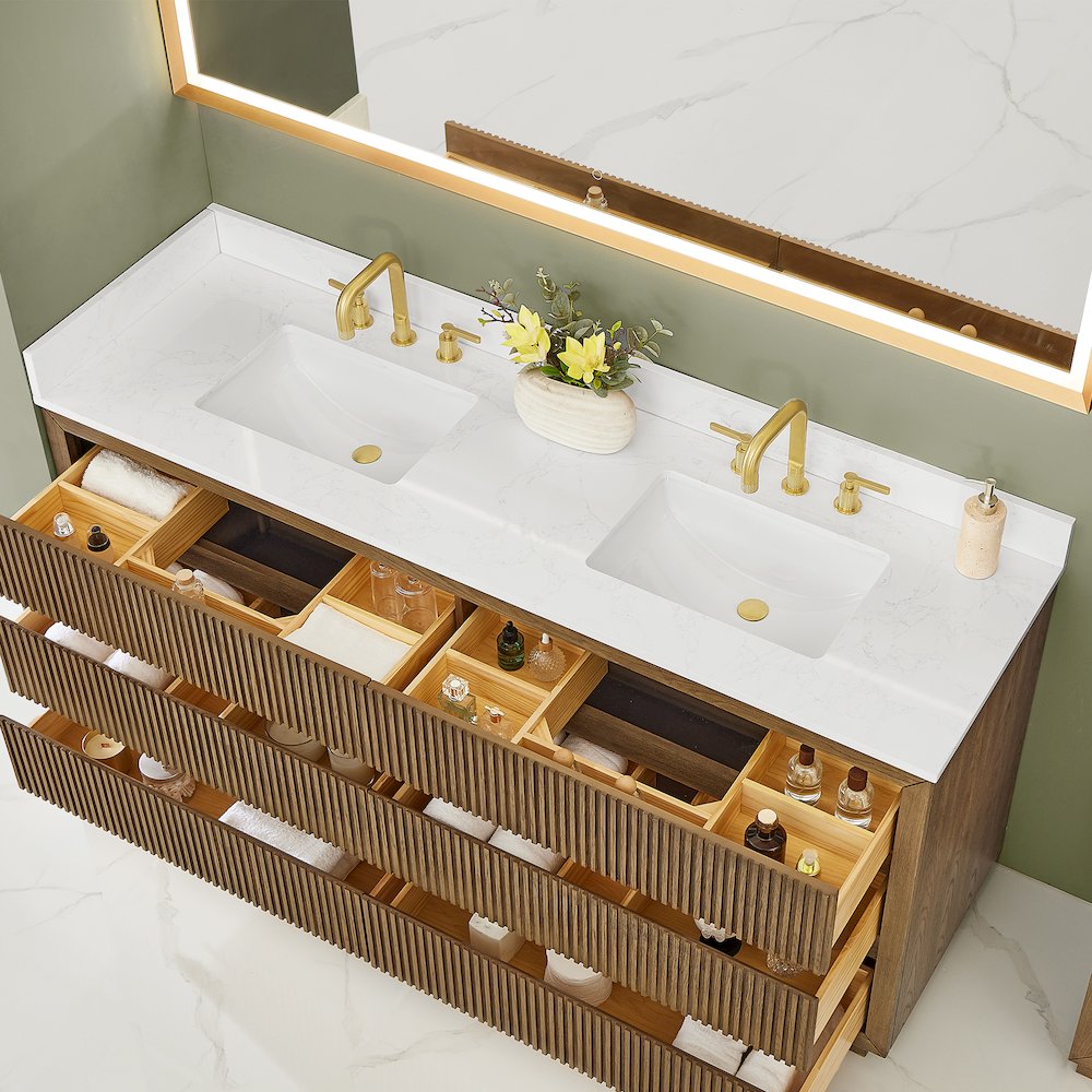 Navan 72" Double Bathroom Vanity in Weathered Brown. Picture 4