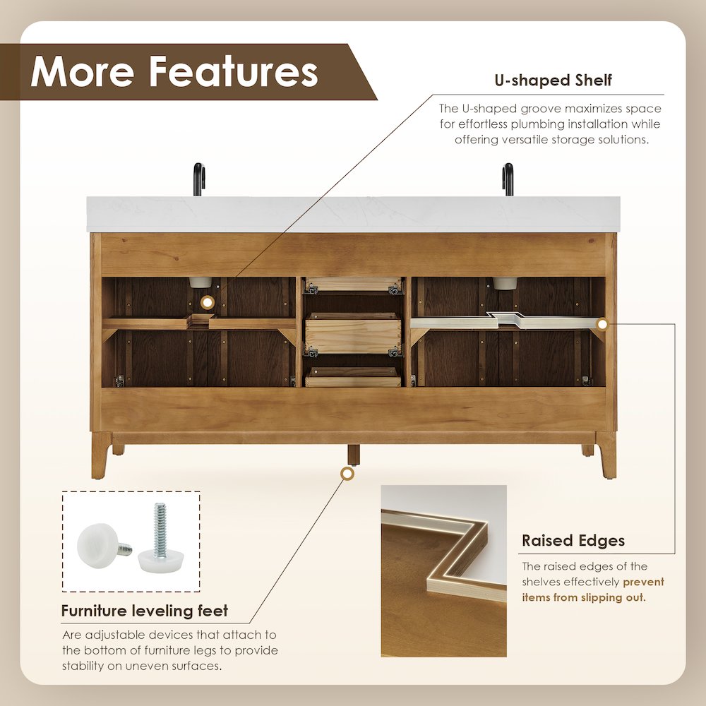 Clara 72" Double Bathroom Vanity in Weathered Brown. Picture 14
