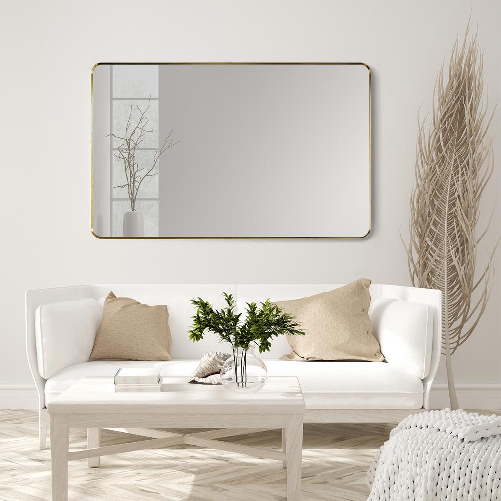 Nettuno 48" Rectangle Bathroom/Vanity Brushed Gold Aluminum Framed Wall Mirror. Picture 9