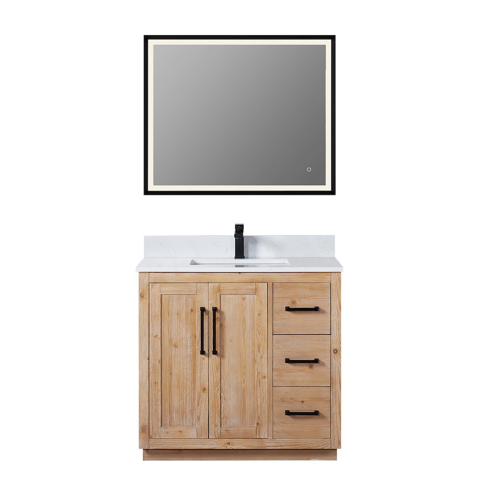 36" Single Bathroom Vanity with Grain White Countertop with Mirror. Picture 1