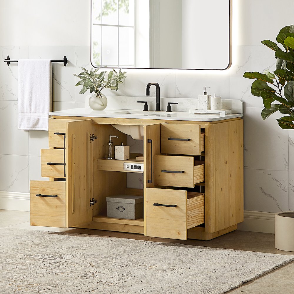 54" Single Bathroom Vanity in Nature Brown with Grain White. Picture 5