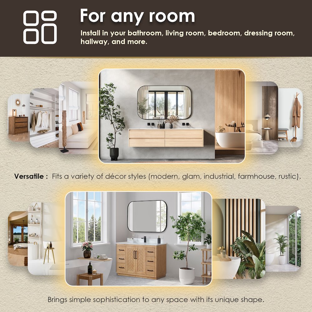 48x30" Rectangular Aluminum Framed in Matte Black Modern Bathroom Wall Mirror. Picture 14