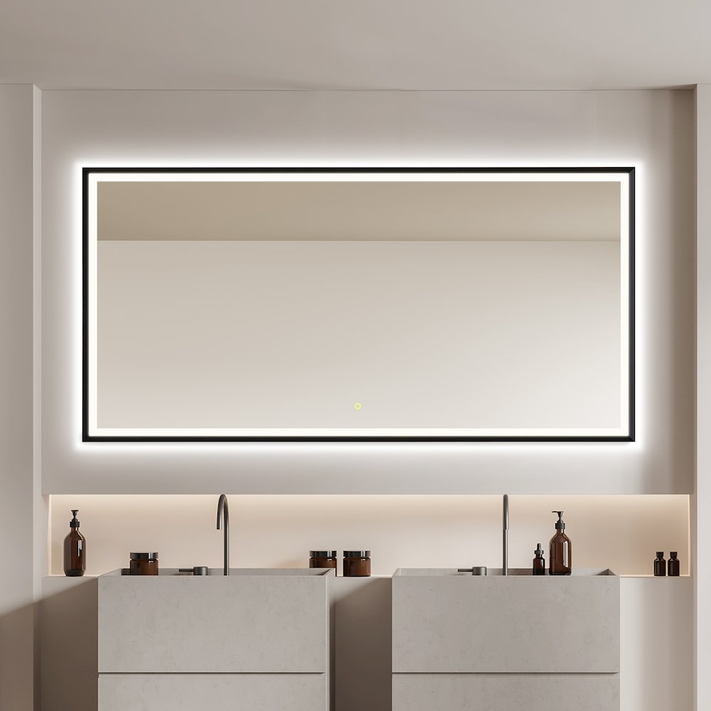 72"x36" Rectangular Wall Mirror in Matte Black Aluminum Framed. Picture 5