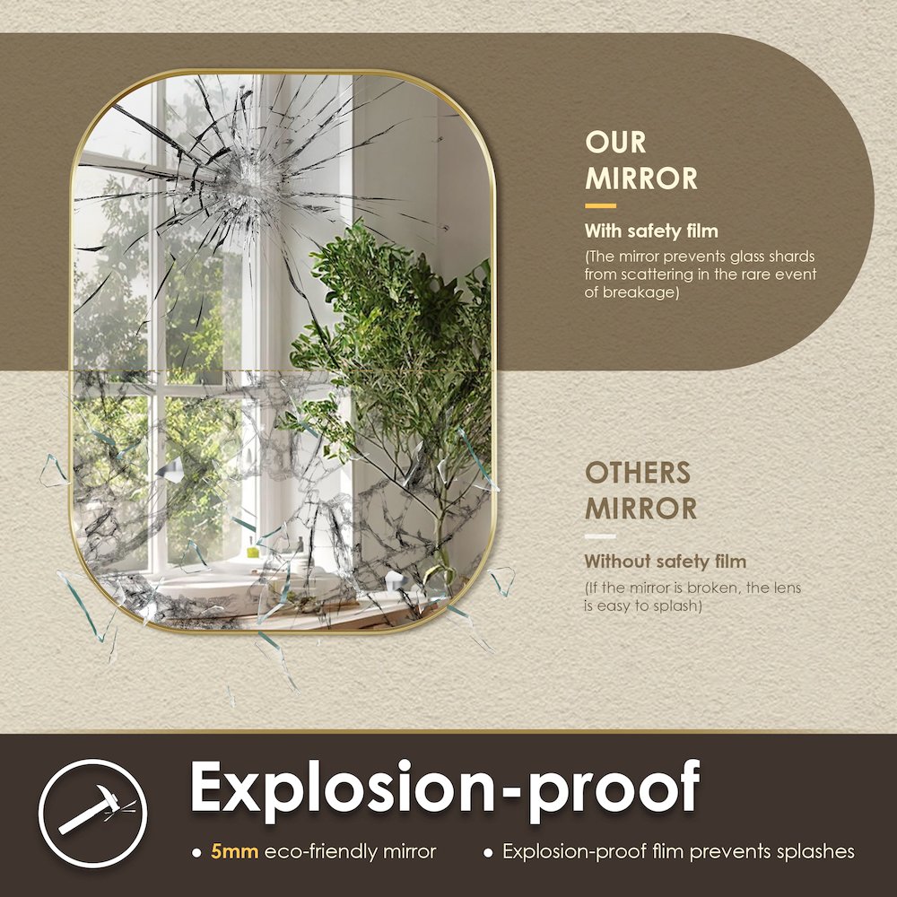 24x32" Rectangular Aluminum Framed in Brushed Gold Modern Bathroom Wall Mirror. Picture 8