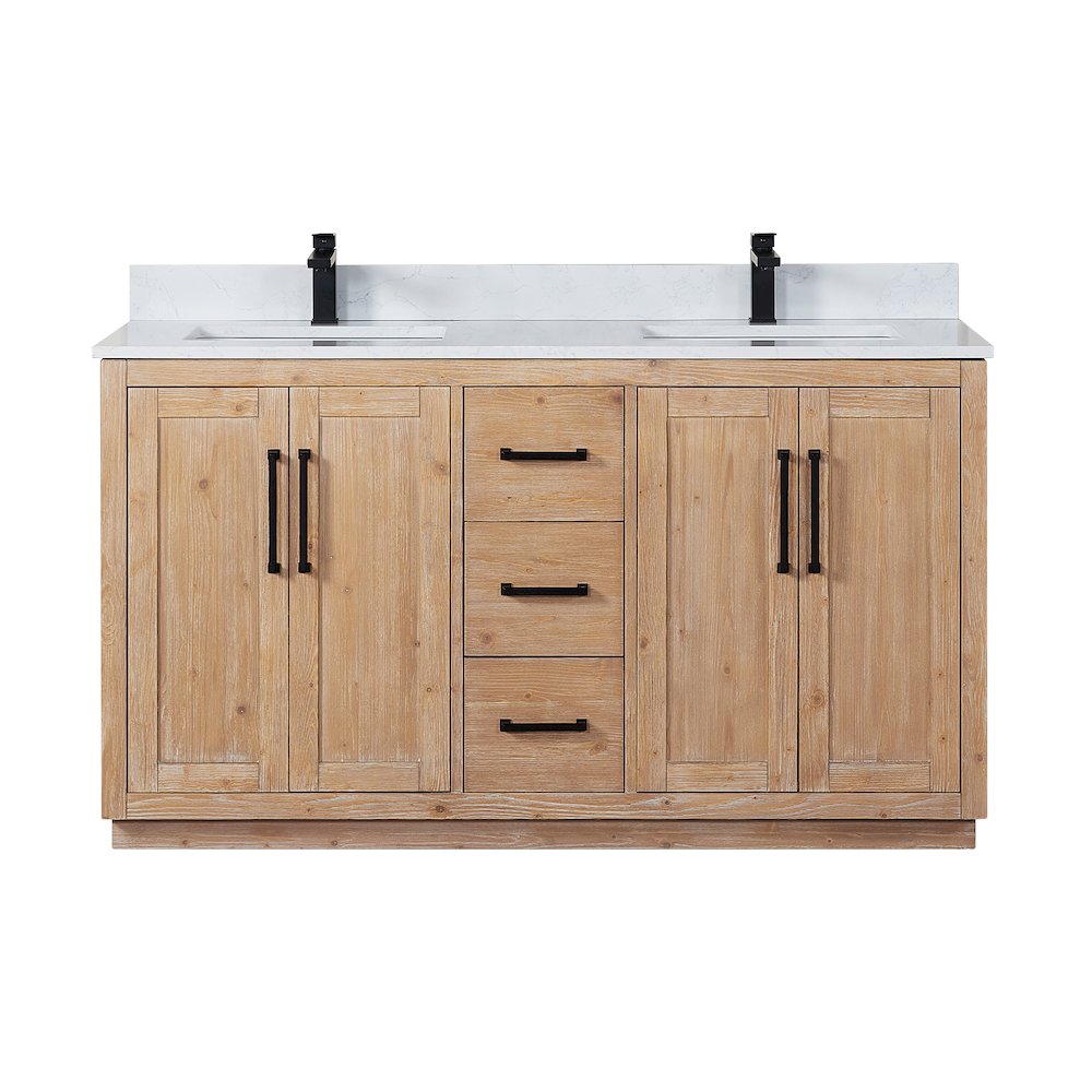 60" Double Bathroom Vanity with Grain White Countertop without Mirror. Picture 1