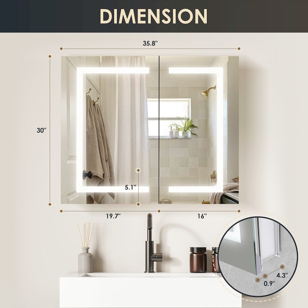 36" Frameless Surface-Mount/Recessed LED Lighted Bathroom Medicine Cabinet. Picture 16