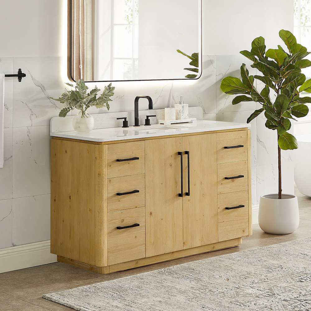 54" Single Bathroom Vanity in Nature Brown with Grain White. Picture 3