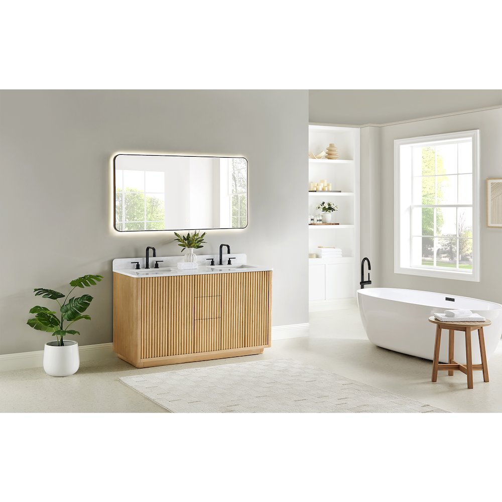60" Double Bathroom Vanity in Washed Light Brown with Grain White. Picture 15