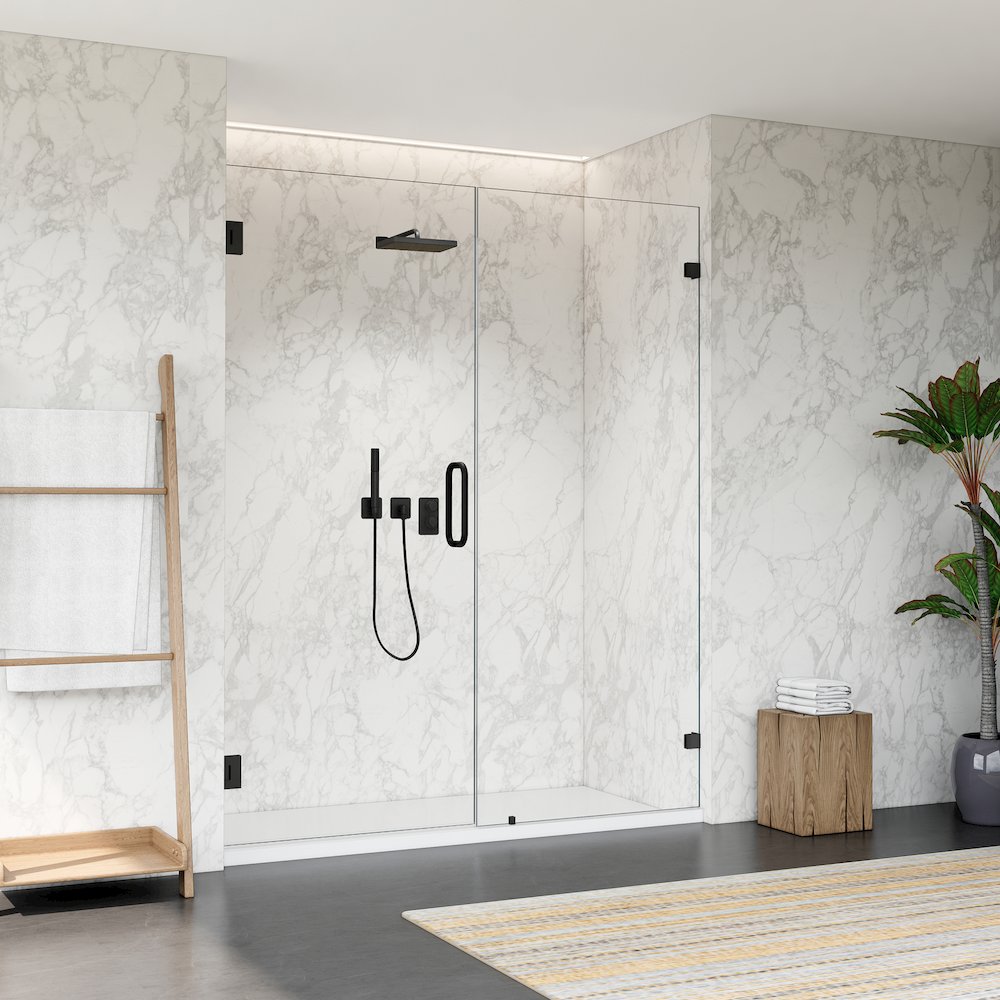 Frameless Hinged Shower Door in Matte Black with Clear Glass. Picture 5