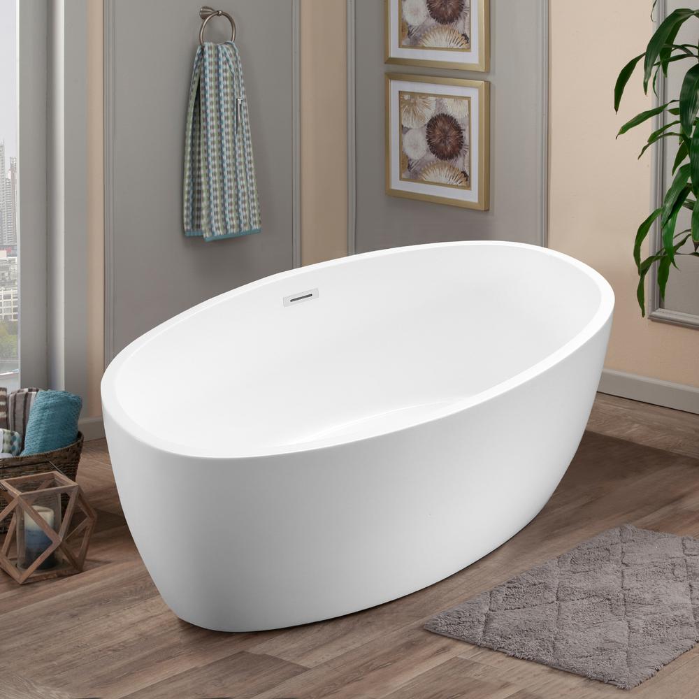 Jolie 55" x 32" Freestanding Soaking Acrylic Bathtub. Picture 6